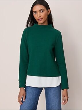 NWT Ann Taylor Mixed Media Mock Neck Top Size Medium
